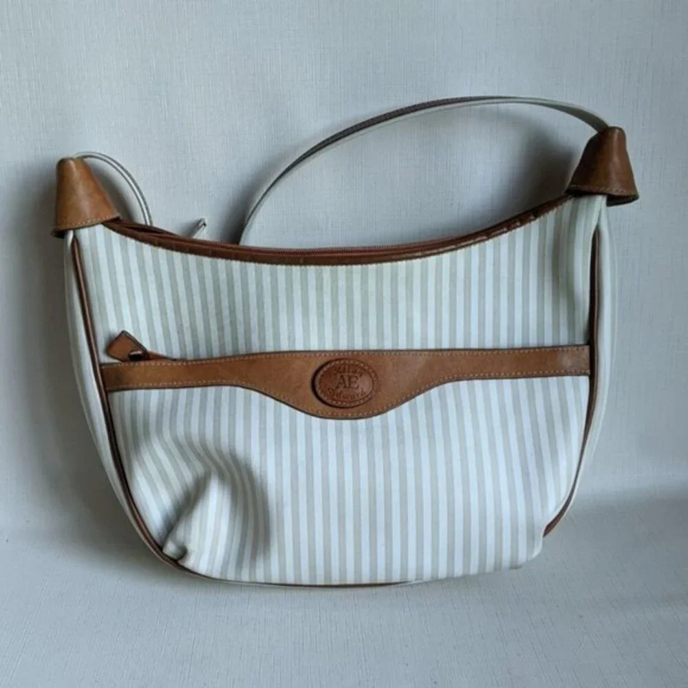Allan Edward Shoulder Bag Striped Leather Accents Hobo Handbag